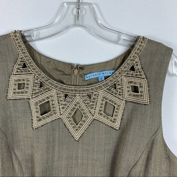 Antonio Melani Sleeveless Tan Workwear Modest Seth Dress Size 12 - Picture 2 of 8